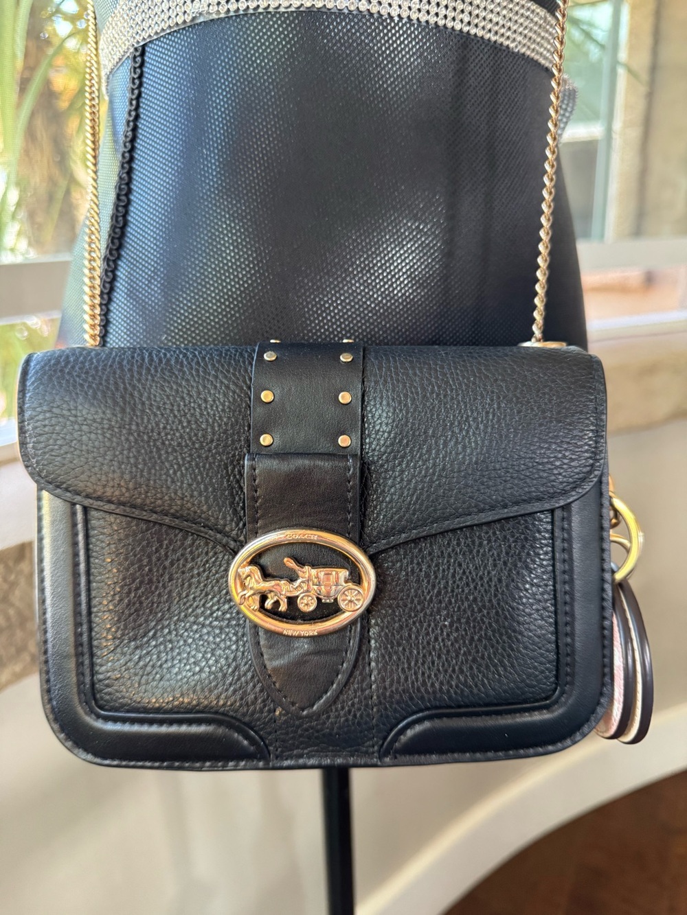 Coach Georgie Crossbody/Xbody Black Pebble/Leather Bag Purse With Rivets - Picture 4 of 16